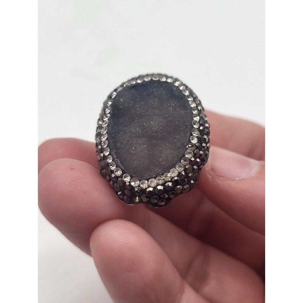 Vintage N-TR Sterling Silver Gray Druzy Quartz Crystal Marcasite Ring SZ 7 - Picture 10 of 11